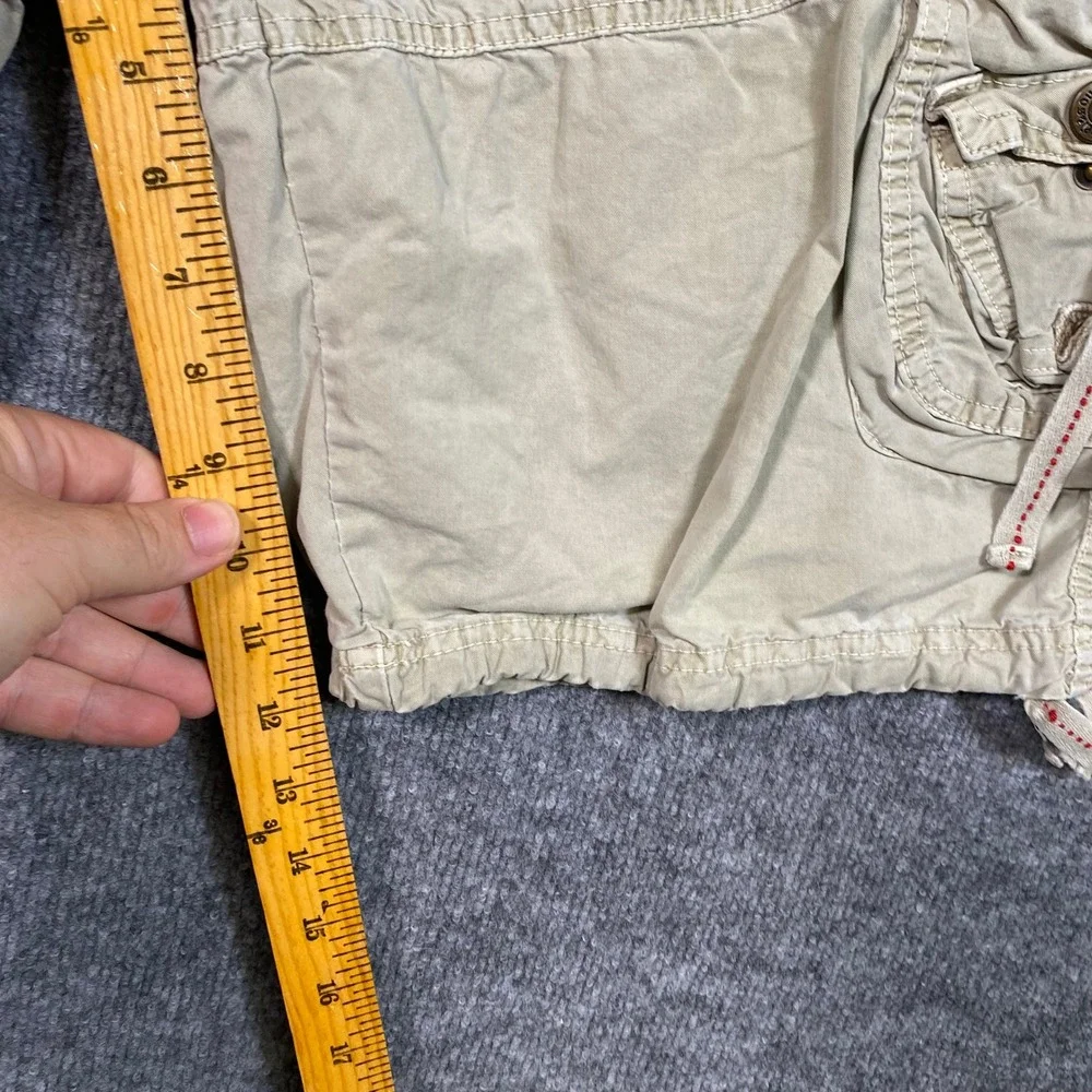 Rebel & Soul Mens Khaki Cargo Shorts Tan Cotton Multi Pocket Red Stitch Size 38